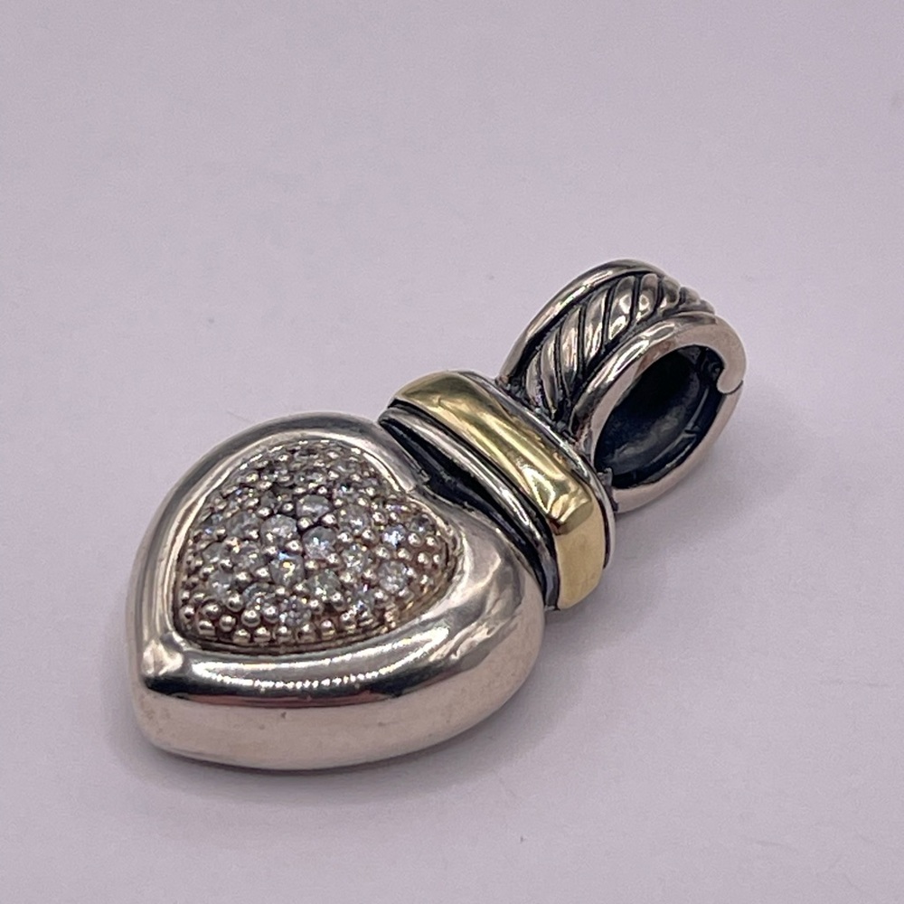 David Yurman 18k Yellow Gold Sterling Silver Heart Pendant - Picture 3 of 12